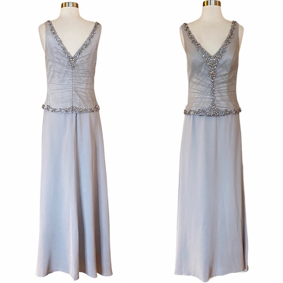 LARA A-Line Formal Dress Chiffon Layer Rhinestones Embellished Prom Gown Gray 8 - Picture 1 of 15